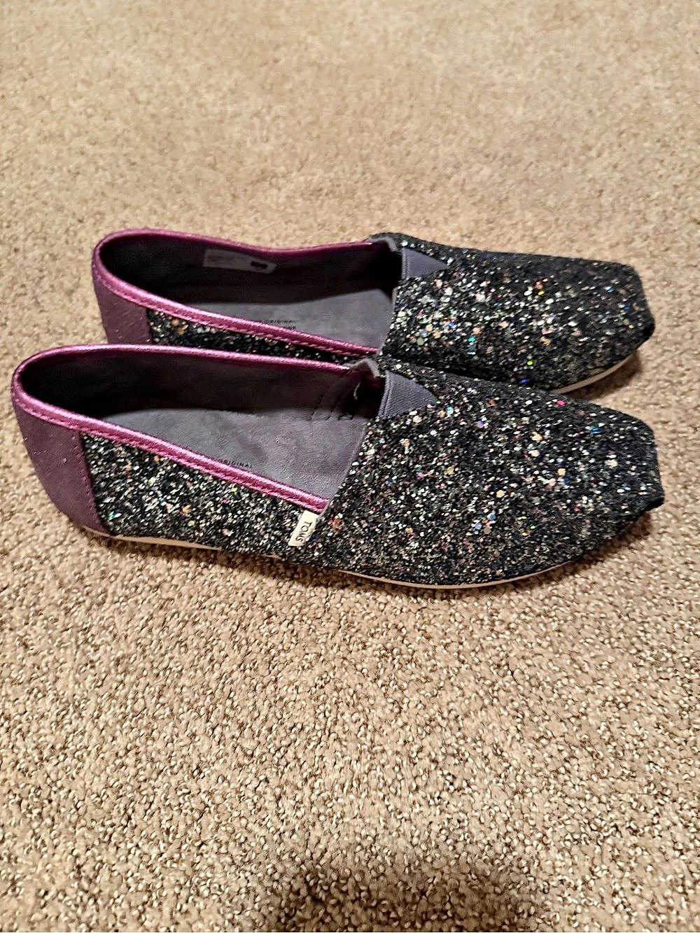 TOMS Black Glitter Sparkle Alpargata Flats size 7.5